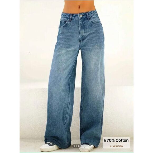 J for Justify Y2K Wide Leg Mid Rise Blue Denim Jeans M - Picture 1 of 10
